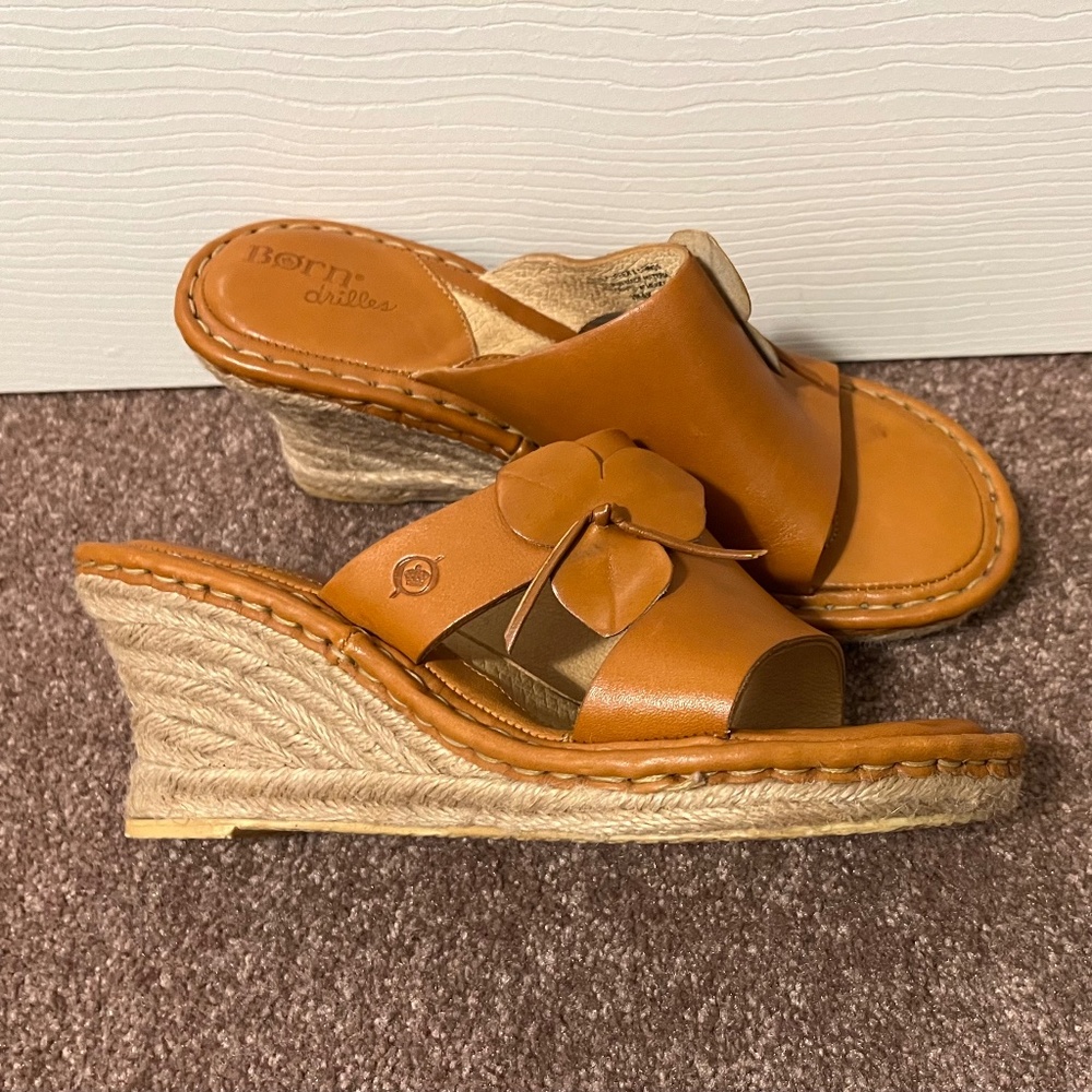 Born Leather Espadrilles Wedge Sandals, British Tan